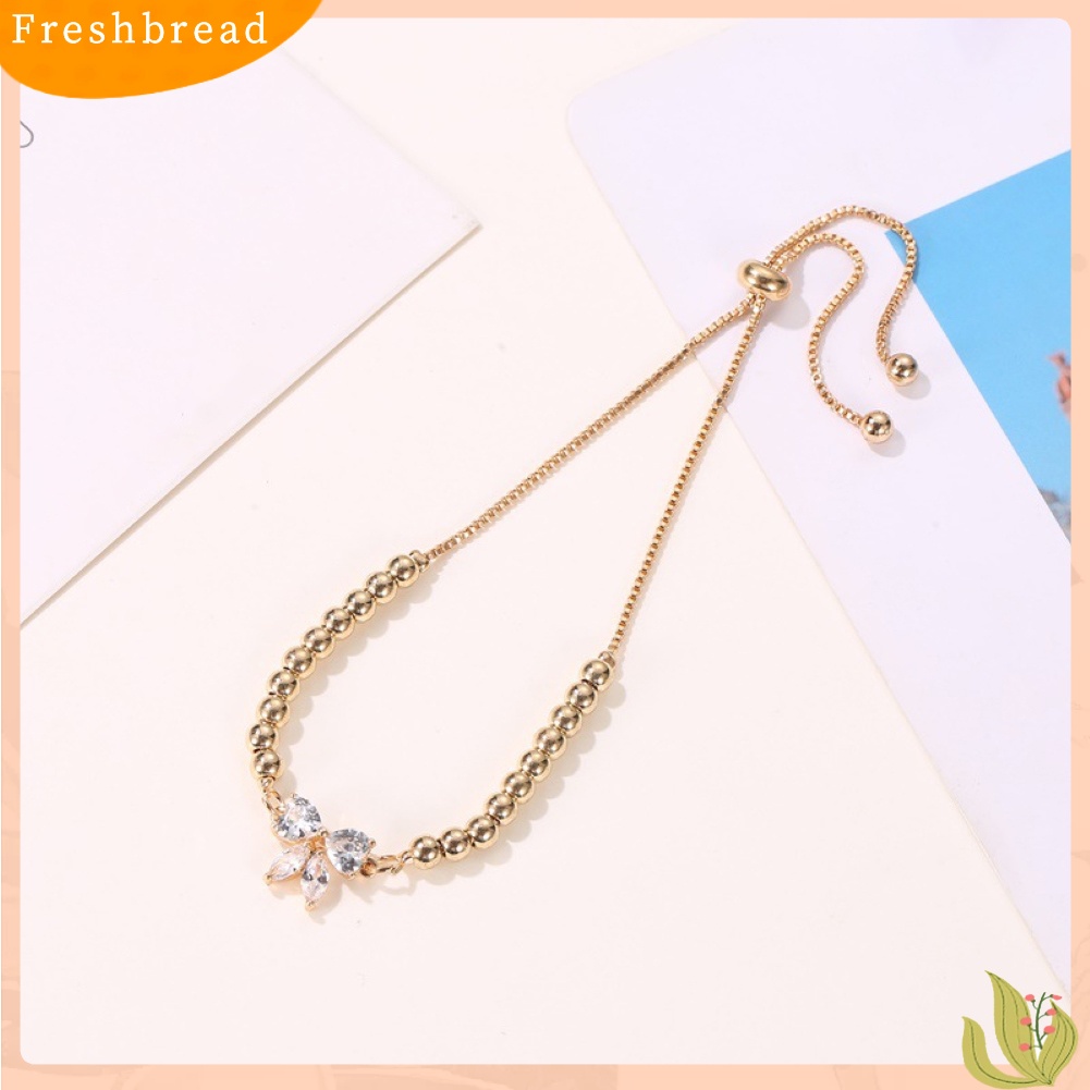 &lt; Freshbread &gt; Wanita Fashion Adjustable Cubic Zirconia Bow-Knot Design Gelang Perhiasan Hadiah