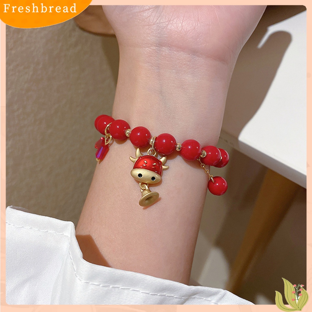 &lt; Freshbread &gt; Braided Bracelet Tali Merah Tidak Berubah Warna Perhiasan Alloy Shio Sapi Maskot Bangle Untuk Tahun Baru