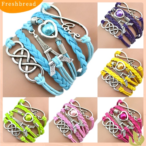 &lt; Freshbread &gt; Wanita Eiffel Tower Cuff Multilayer Kulit Imitasi Gelang Persahabatan Bangle Rantai