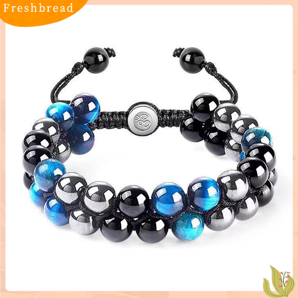 &lt; Freshbread &gt; Beads Bracelet Adjustable Beaded Double Layer Triple Protection Tali Elastis Membawa Keberuntungan Hadiah Pria Wanita Alami Faux Tiger Eye Healing Bracelet Untuk Teman