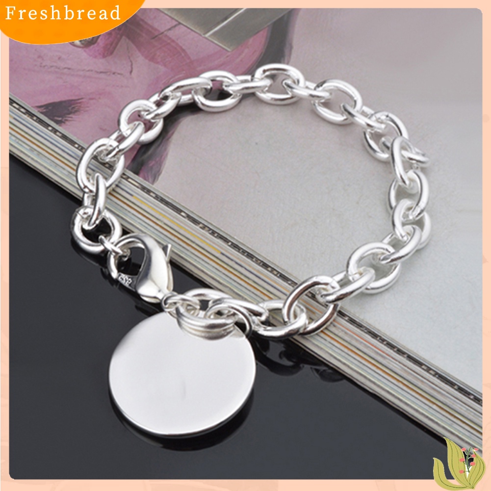 &lt; Freshbread &gt; Wanita Perak Berlapis Pesona Bulat Liontin Rantai Link Bangle Gelang Perhiasan