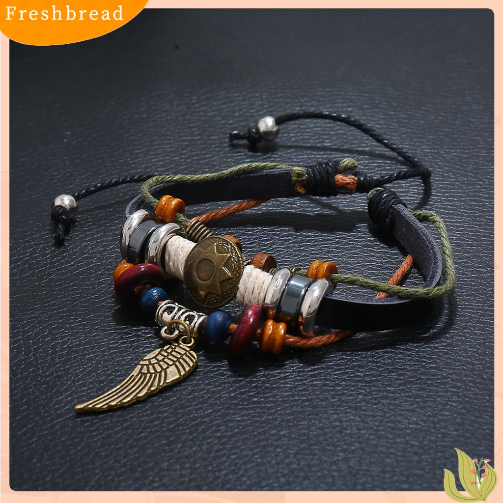 &lt; Freshbread &gt; Charm Gelang Multi-Layer Liontin Bulu Indah Handmade Tali Bungkus Gelang Untuk Pacaran