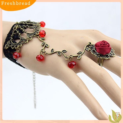 &lt; Freshbread &gt; Gothic Perhiasan Wanita Renda Bunga Tangan Budak Rantai Cincin Harness Gelang Hadiah