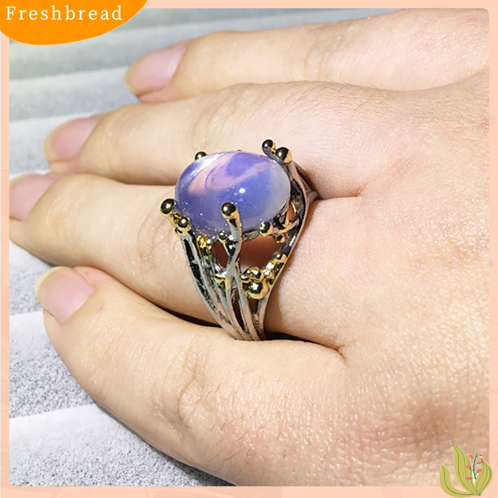 &lt; Freshbread &gt; Pernikahan Pertunangan Vintage Wanita Dual Color Oval Faux Topaz Jari Cincin Perhiasan