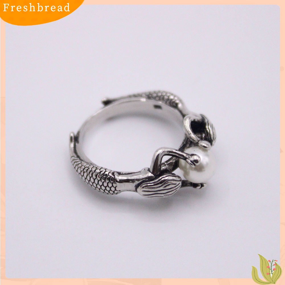 &lt; Freshbread &gt; Fashion Wanita Dua Duyung Diukir Mutiara Imitasi Bertatahkan Jari Cincin Perhiasan Hadiah