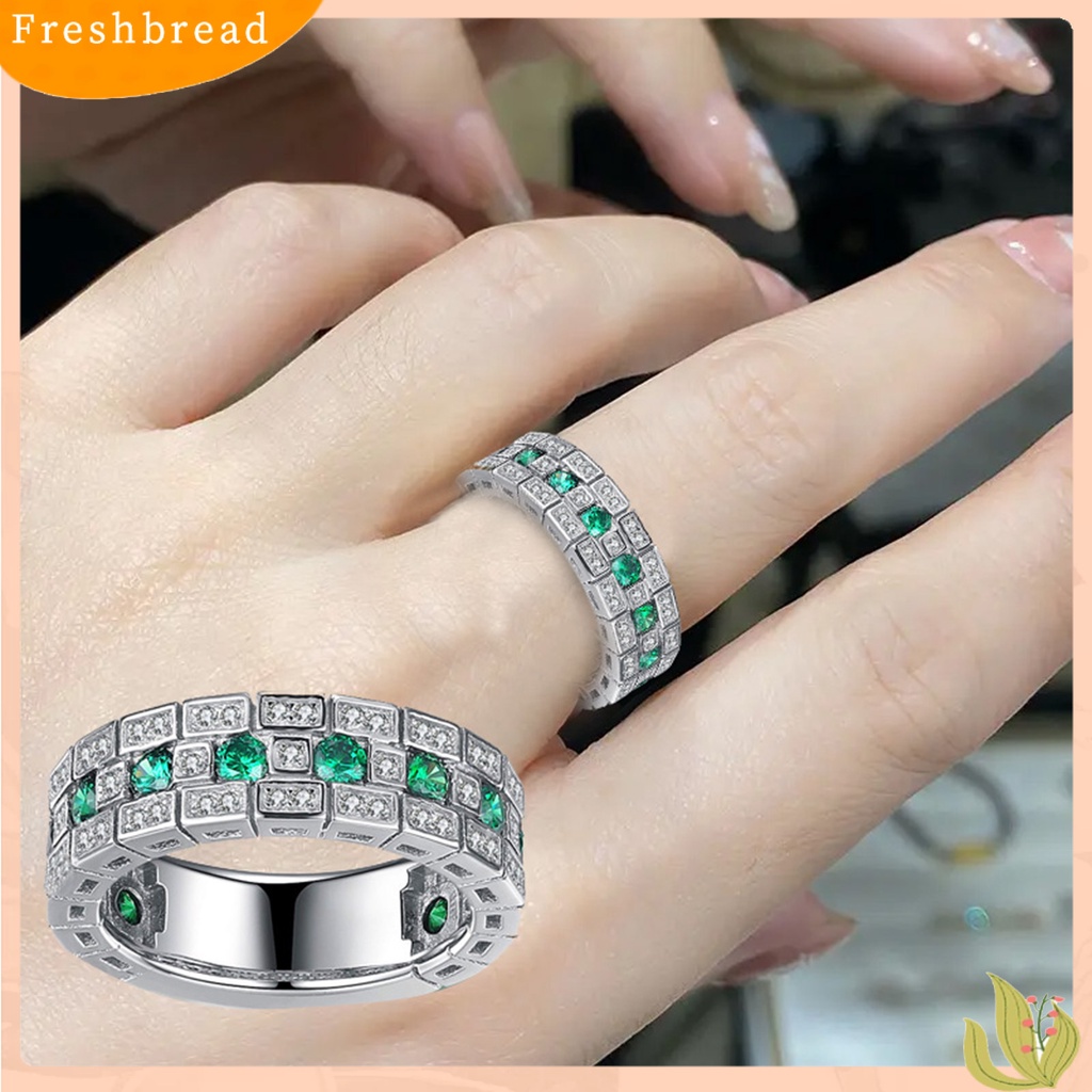 < Freshbread > Cincin Jari Bulat Lebar Perhiasan Bersinar Hijau Cincin Permata Imitasi Untuk Pesta Pernikahan Perjamuan Prom
