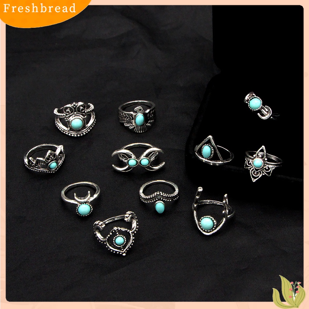 &lt; Freshbread &gt; 11 Pcs Berongga Bulu Stackable Knuckle Rings Gaya Etnik Bunga Permata Imitasi Jari Rings Perhiasan Aksesori