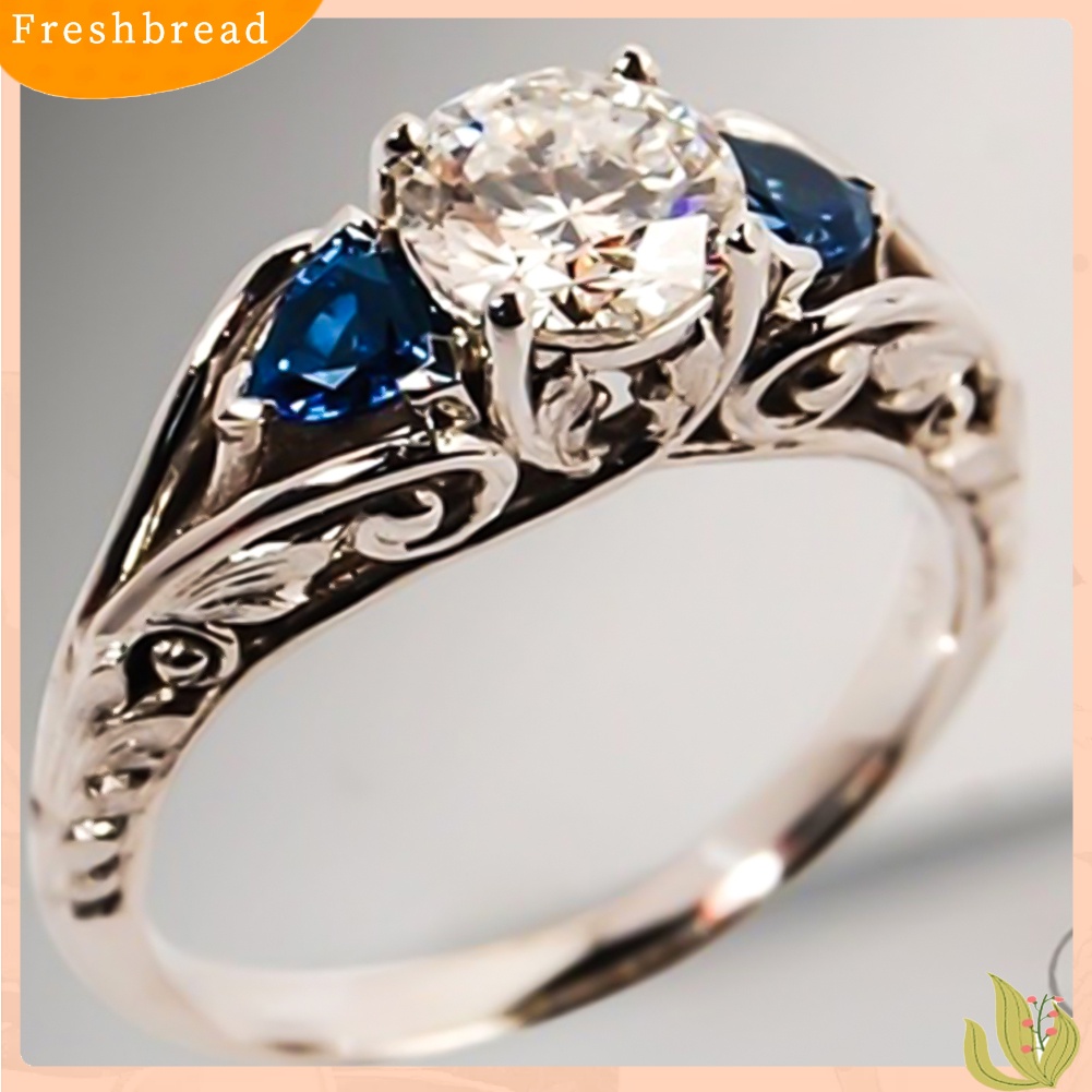 < Freshbread > Glitter Bulat Berlian Imitasi Bertatahkan Berongga Band Cincin Pengantin Pertunangan Perhiasan Hadiah