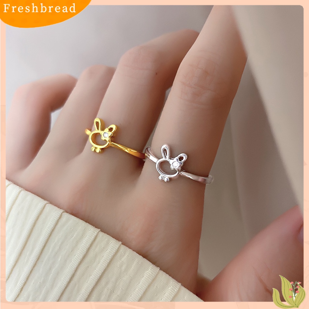 &lt; Freshbread &gt; Wanita Cincin Manis All-match Aksesoris Fashion Open-end Cute Rabbit Flower Rhinestone Ring Untuk Pakaian Sehari-Hari