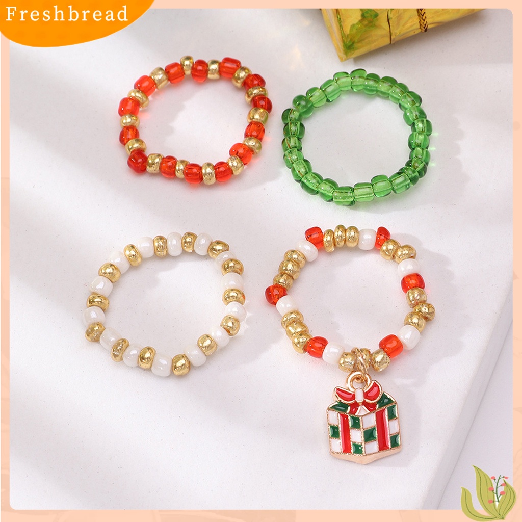 &lt; Freshbread &gt; 4Pcs Cincin Wanita Hias All-match Set Cincin Manik Elk Natal DIY Untuk Anak Perempuan