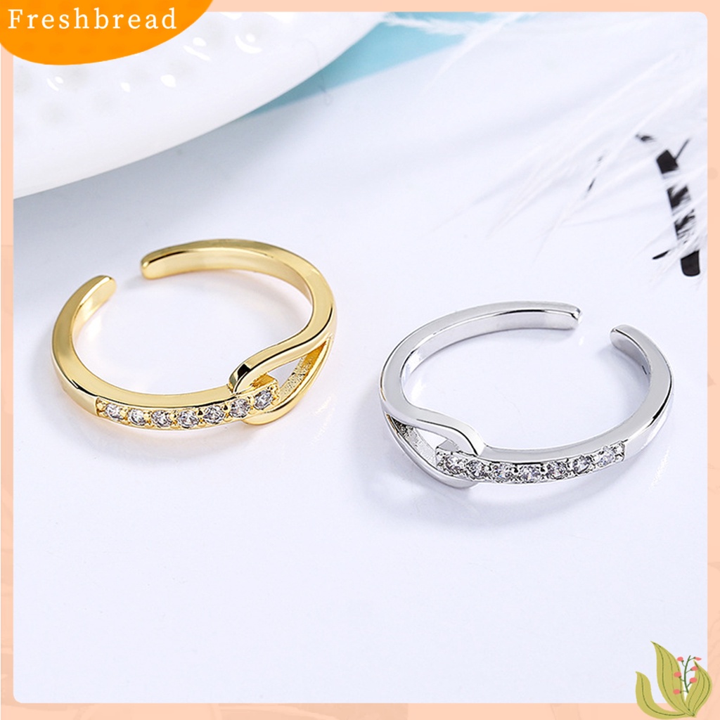 &lt; Freshbread &gt; Wanita Cincin Persimpangan Pembukaan Temperamen Berongga Keluar Berlian Imitasi Cincin Jari Perhiasan Fashion