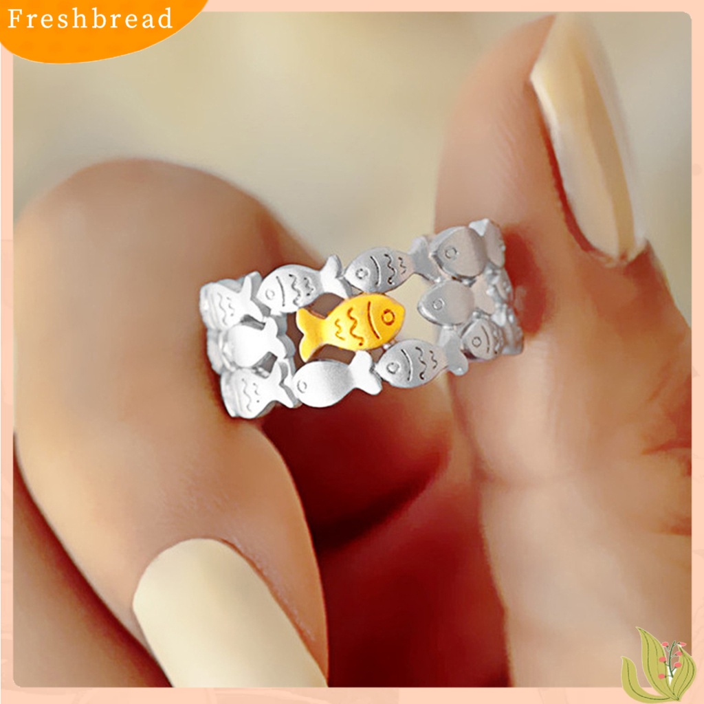 &lt; Freshbread &gt; Ring Adjustable Charming Open Cuff Cincin Ikan Kecil Bergaya Untuk Wanita