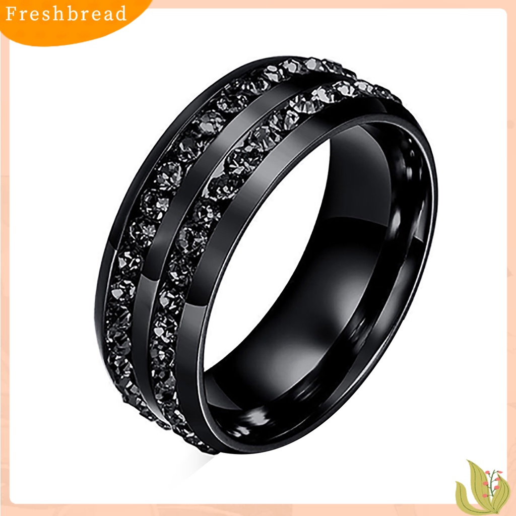 &lt; Freshbread &gt; Band Ring Berlian Imitasi Dekorasi Perhiasan Hadiah Stainless Steel Pria Dan Wanita Band Finger Ring Untuk Pesta