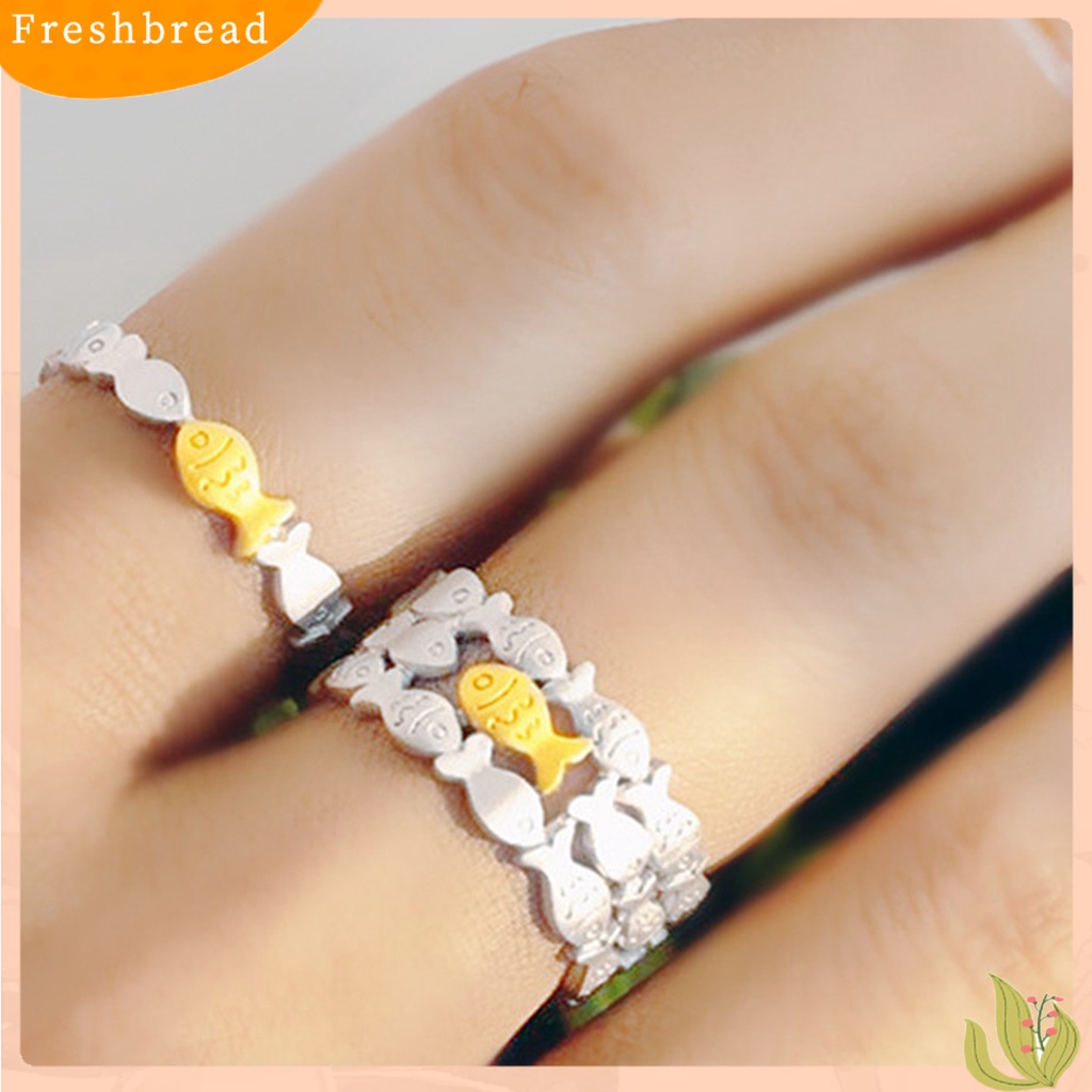 &lt; Freshbread &gt; Ring Adjustable Charming Open Cuff Cincin Ikan Kecil Bergaya Untuk Wanita