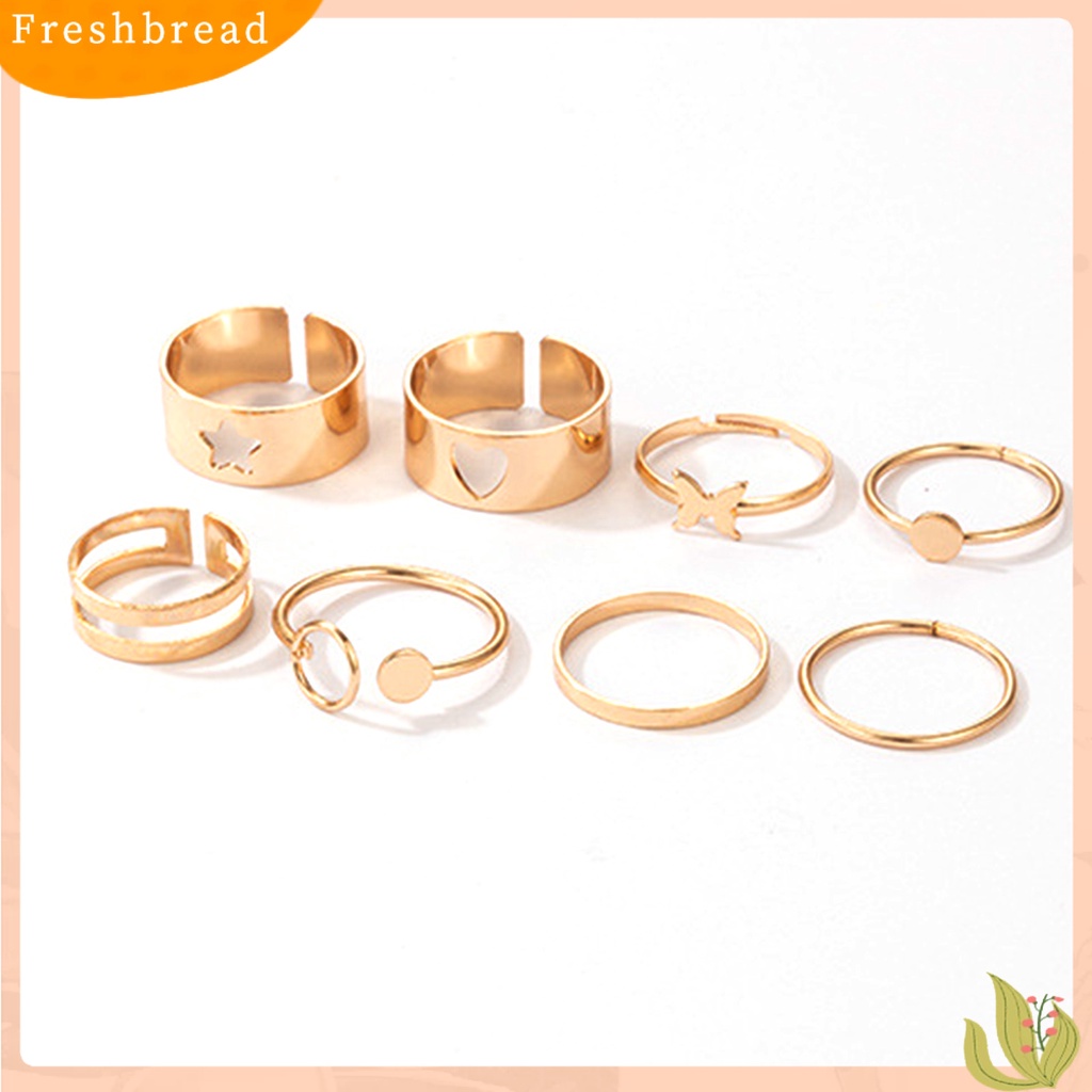 &lt; Freshbread &gt; 8Pcs Cincin Buku Jari Hati Kupu-Kupu Bintang Berlapis Stackable Unisex Rings Perhiasan Aksesoris