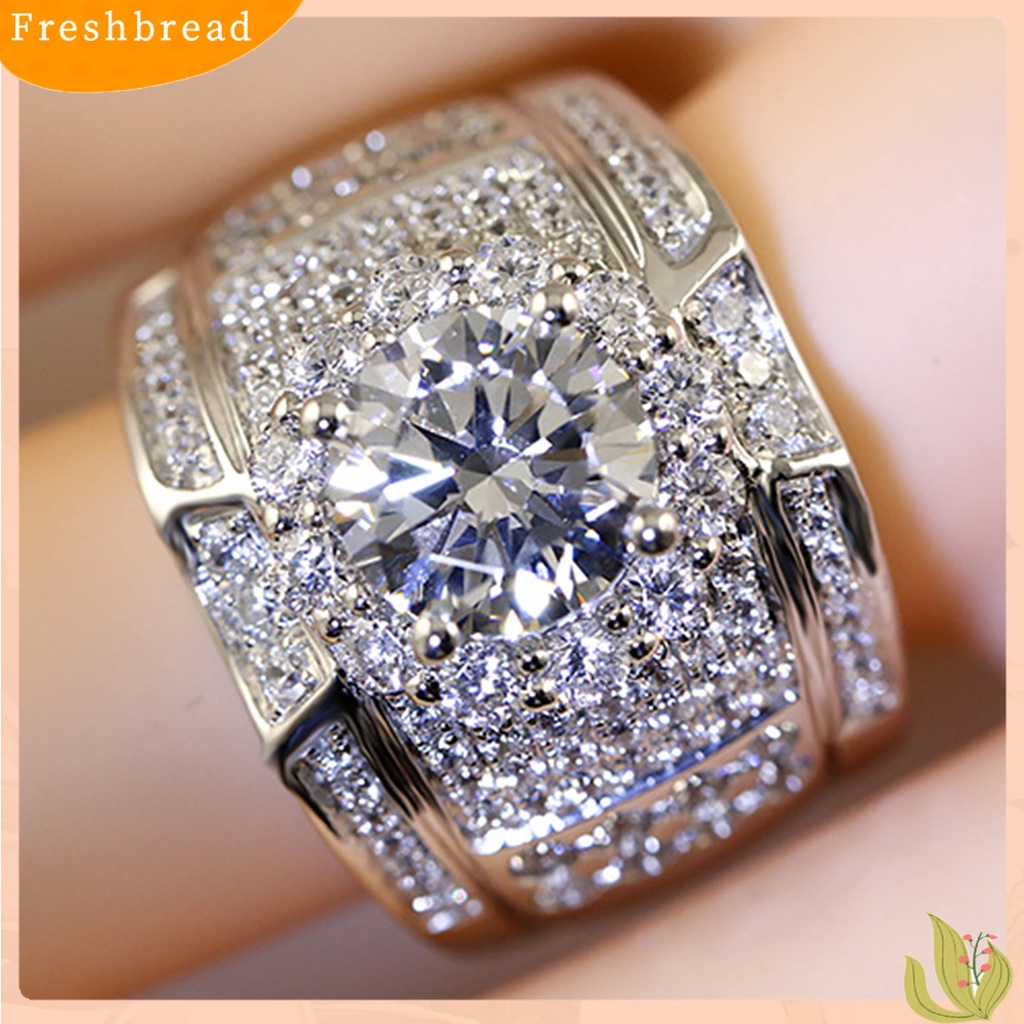 &lt; Freshbread &gt; Fashion Pria Berlian Imitasi Perak Disepuh Pernikahan Pertunangan Jari Cincin Perhiasan
