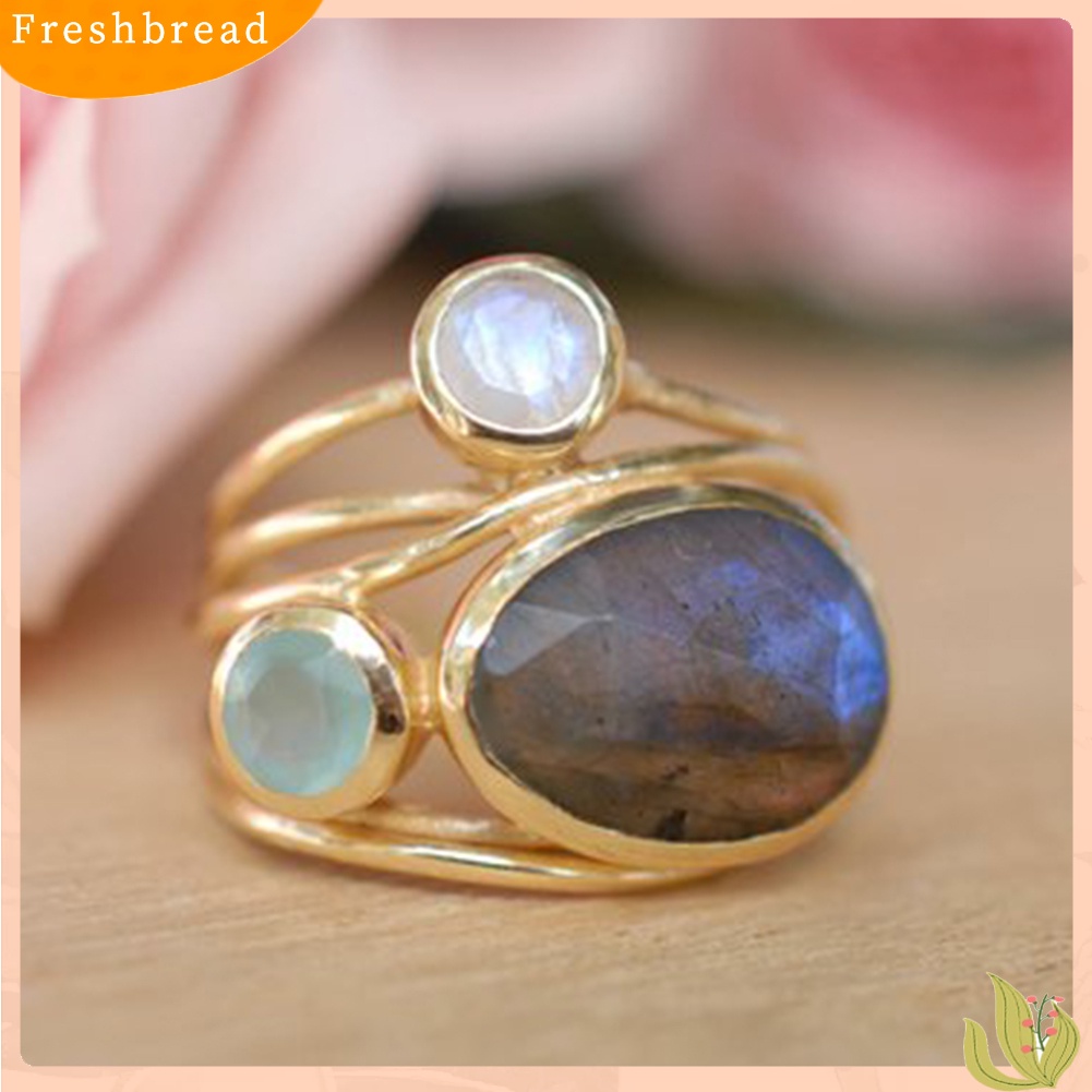 &lt; Freshbread &gt; Vintage Irregular Multilayer Buatan Moonstone Wanita Jari Cincin Perhiasan Hadiah