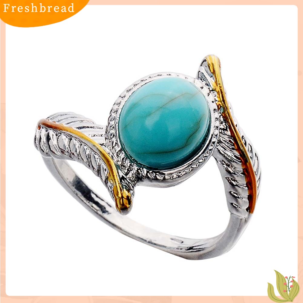 &lt; Freshbread &gt; Vintage Two Tone Twist Leaf Faux Turquoise Cincin Wanita Pernikahan Pertunangan Perhiasan