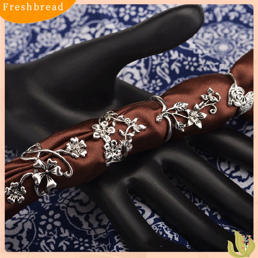 &lt; Freshbread &gt; 4Pcs Wanita Vintage Stereo Bunga Daun Midi Jari Buku Jari Cincin Set Perhiasan