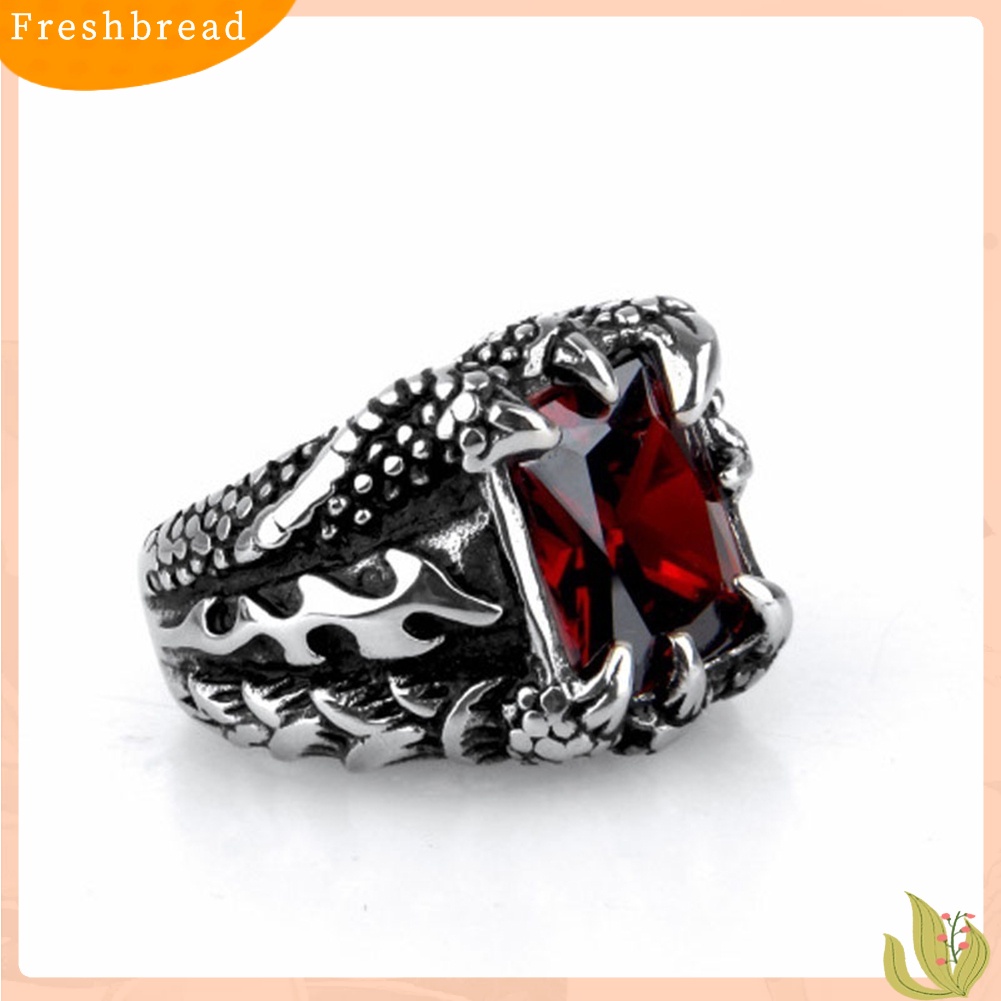 &lt; Freshbread &gt; Man Retro Titanium Steel Cincin Mendominasi Cakar Naga Desain Zirkon Cincin Hadiah