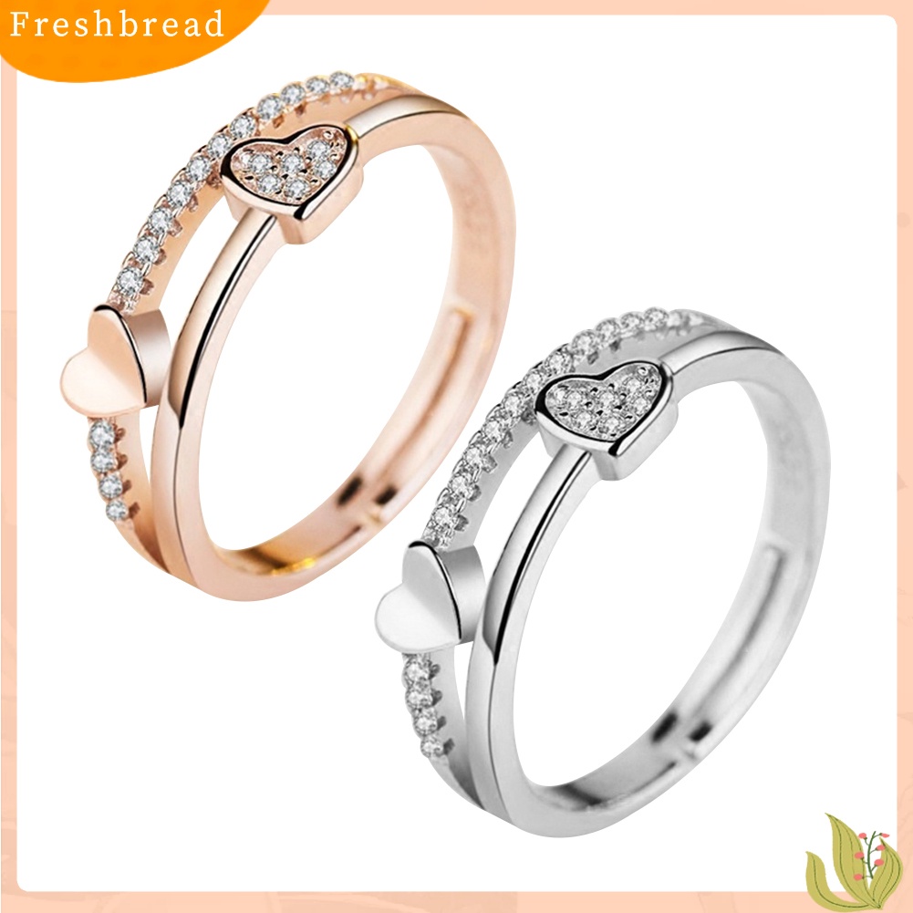 &lt; Freshbread &gt; Fashion Wanita Berlian Imitasi Bertatahkan Hati Ganda Cincin Berakhir Terbuka Perhiasan Hadiah
