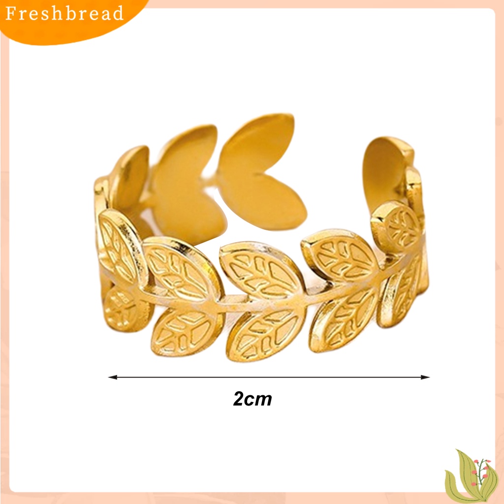 &lt; Freshbread &gt; Cincin Jari Pembukaan Daun Perhiasan Cincin Retro Bahan Stainless Steel Untuk Pesta Perjamuan Prom