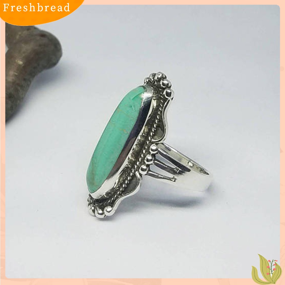&lt; Freshbread &gt; Vintage Finger Decor Oblong Turquoise Cincin Wanita Pernikahan Pertunangan Perhiasan