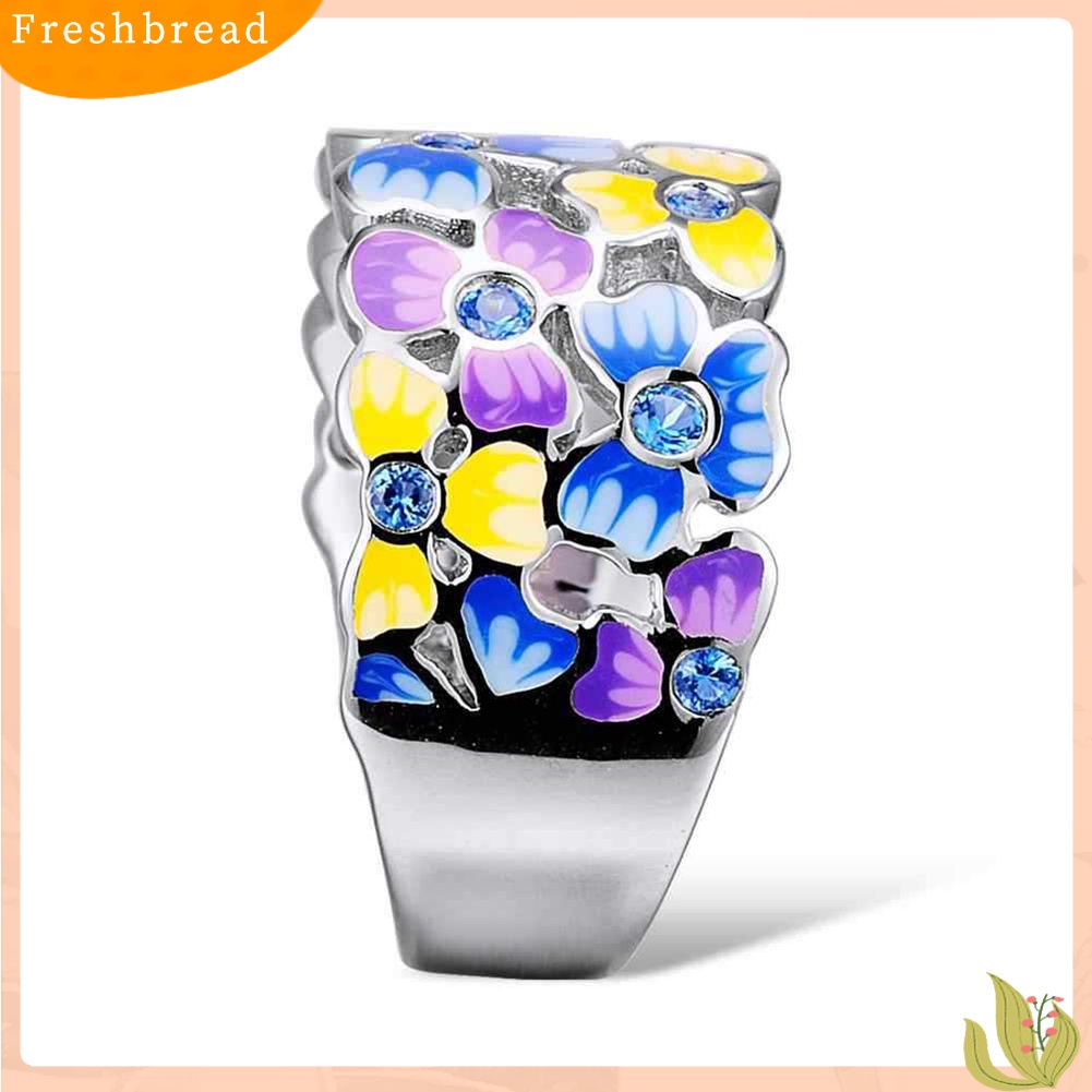 &lt; Freshbread &gt; Wanita Berlian Imitasi Hias Bunga Jari Cincin Fashion Enamel Pesta Perhiasan Hadiah