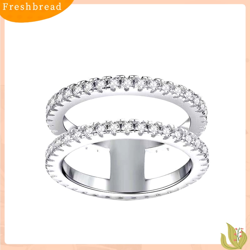 < Freshbread > Fashion Wanita Berlian Imitasi Bertatahkan Double Layer Jari Cincin Hadiah Perhiasan Pernikahan