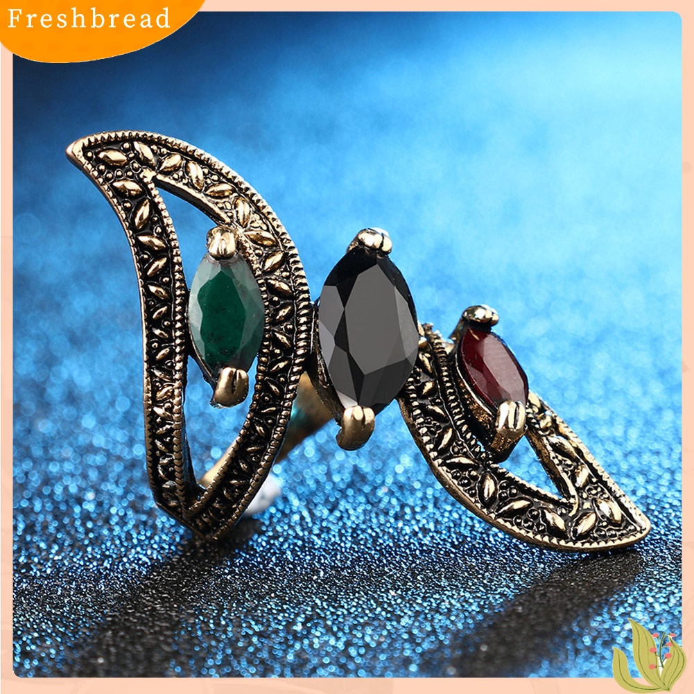 &lt; Freshbread &gt; Wanita Gaya Turki Vintage Warna-Warni Resin Ukiran Hollow Knuckle Midi Ring