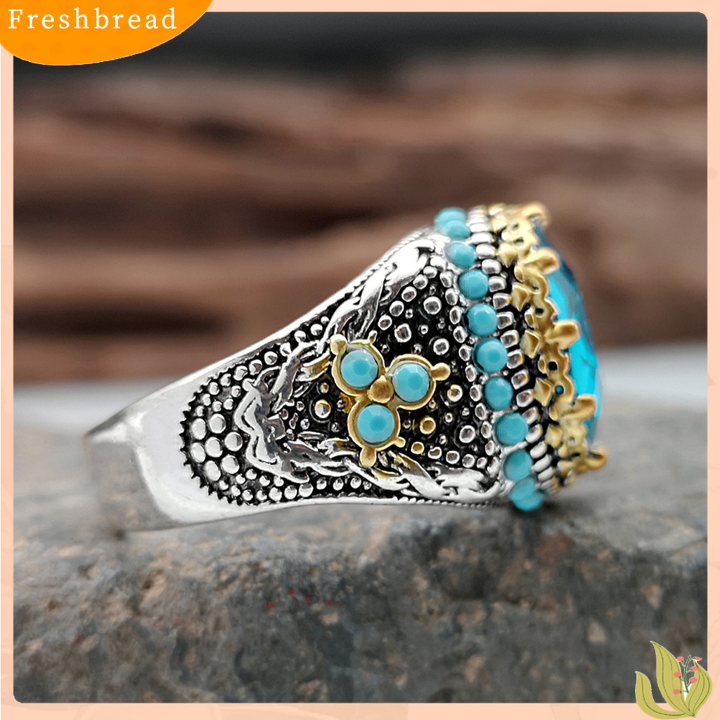 &lt; Freshbread &gt; Pria Cincin Biru Berlian Imitasi Imitasi Pirus Berkilau Vintage Pernikahan Band Cincin Perhiasan Hadiah