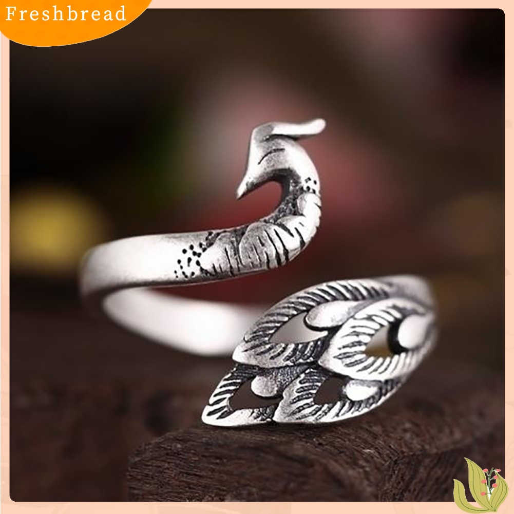 &lt; Freshbread &gt; Vintage Bentuk Merak Pembukaan Cincin Wanita Adjustable Pesta Jari Perhiasan Hadiah