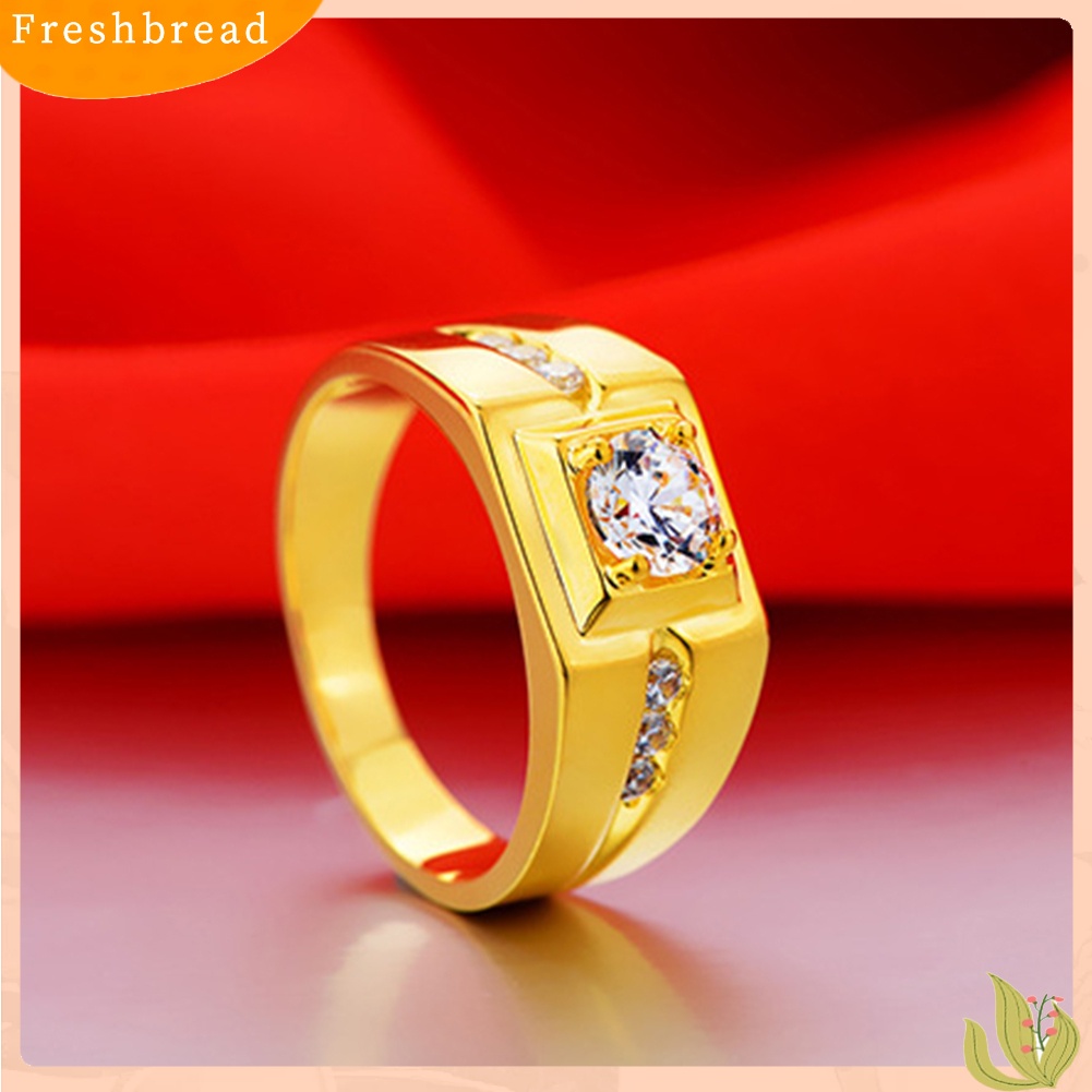 &lt; Freshbread &gt; Pria Bling Berlian Imitasi Bertatahkan Pesta Pernikahan Pita Lebar Cincin Jari Perhiasan Hadiah