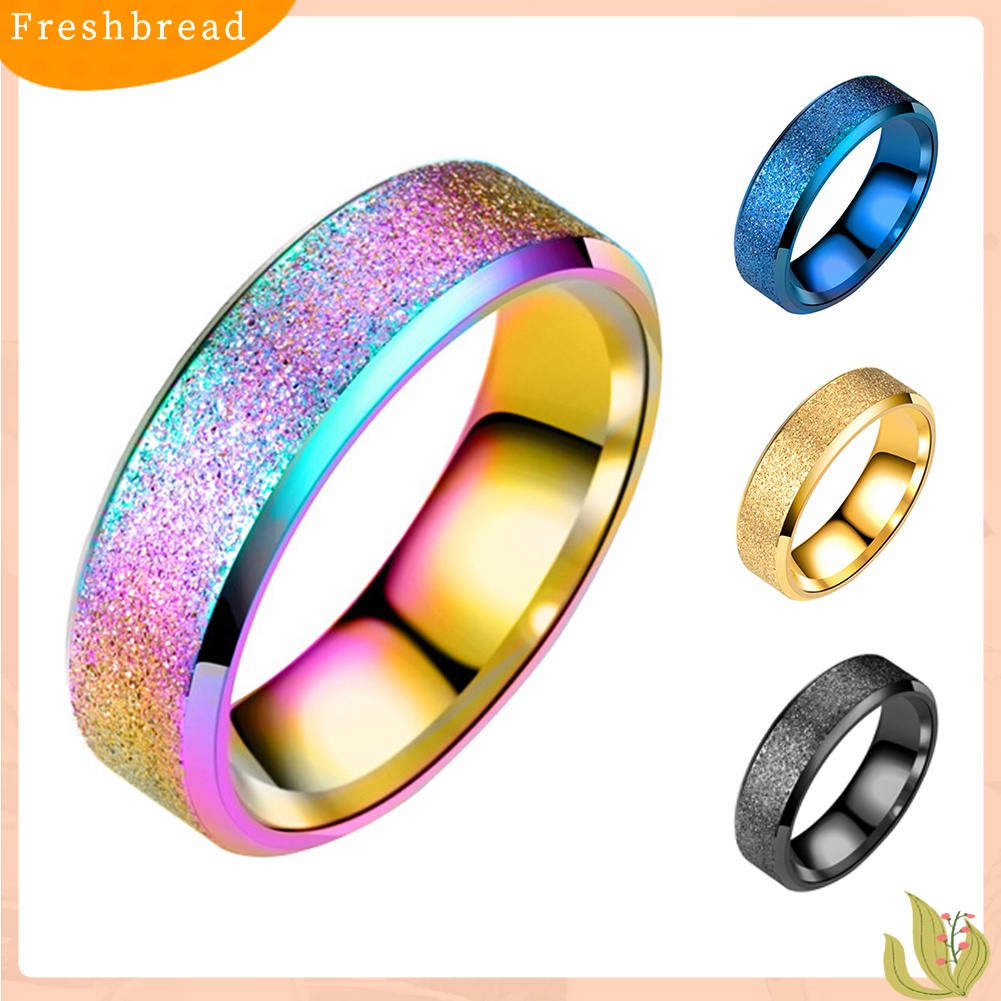 &lt; Freshbread &gt; Double Beveled Edge Frosted Finger Ring Pesta Wanita Pria Pasangan Perhiasan Hadiah