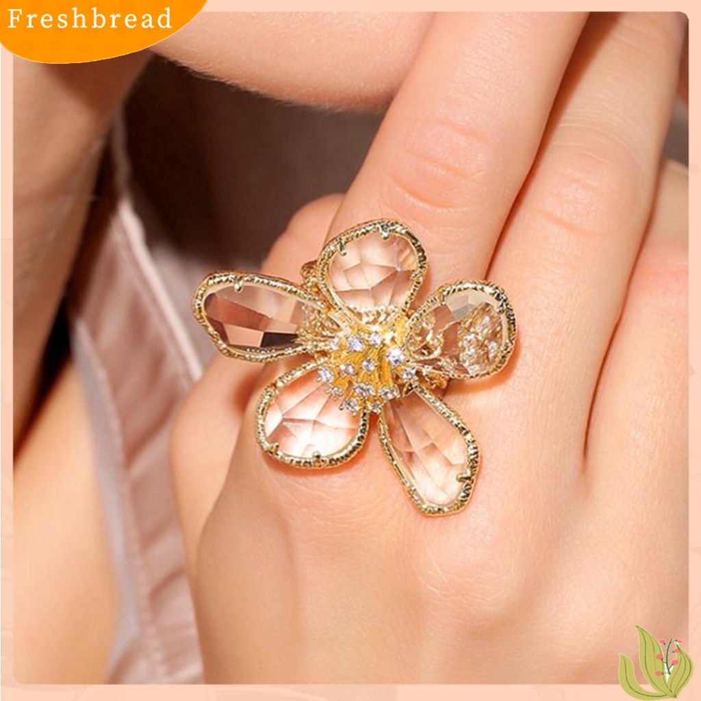 < Freshbread > Wanita Cincin Berlian Imitasi Bening Pembukaan Dapat Disesuaikan Warna-Warni Kelopak Besar Pesta Trendi Cincin Perhiasan Aksesoris
