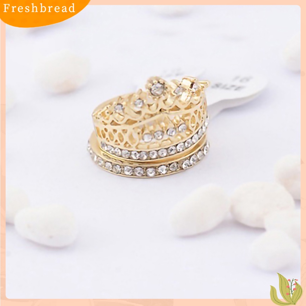 &lt; Freshbread &gt; 2Pcs Cincin Wanita Motif Mahkota Berlian Imitasi Hias Alloy Pernikahan Band Bridal Set Untuk Pertunangan