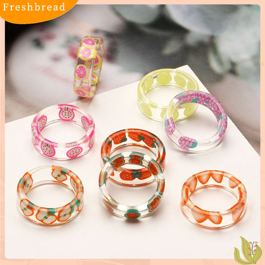 &lt; Freshbread &gt; Wanita Motif Buah Cincin Jari Resin Transparan Halus Hadiah Untuk Hari Valentine
