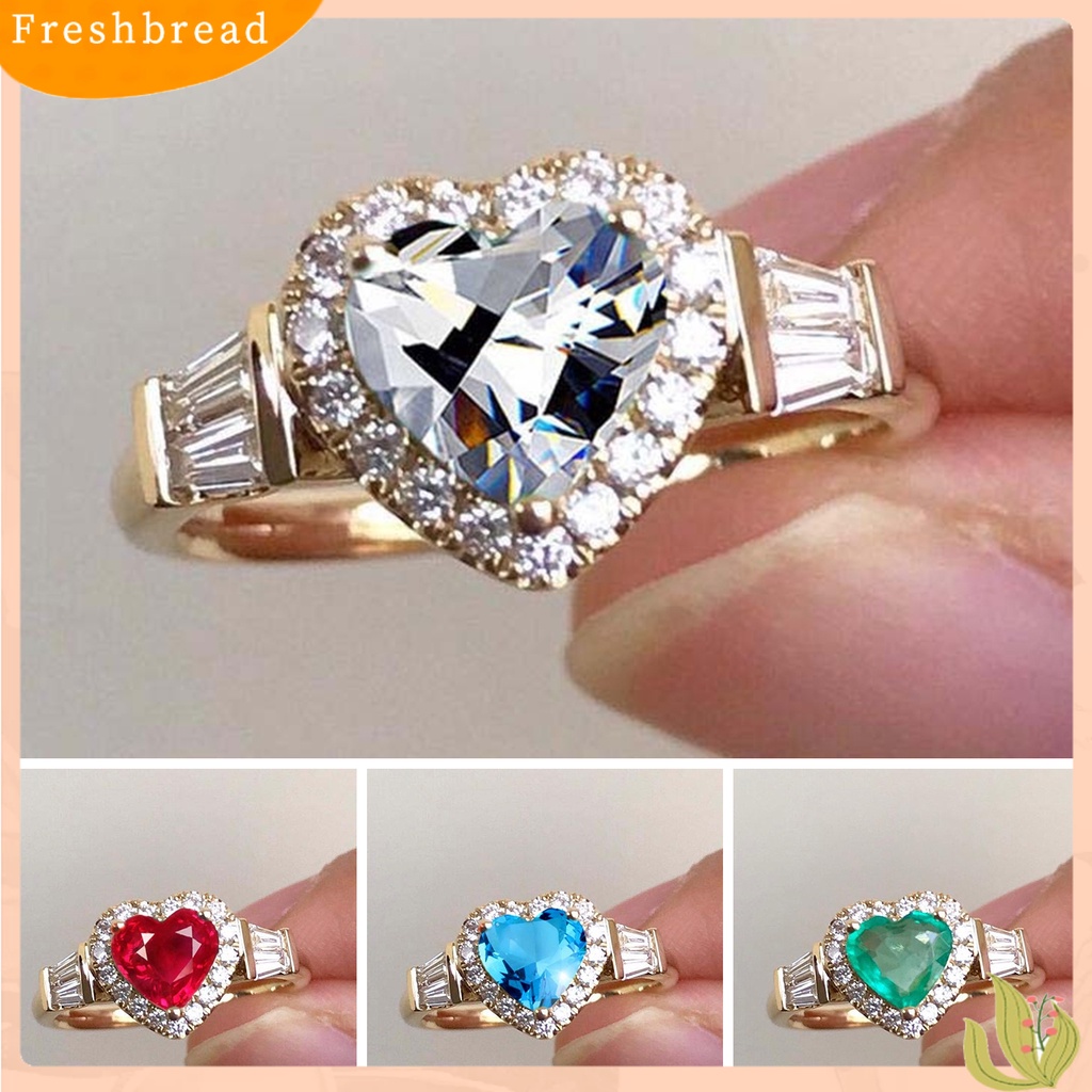 &lt; Freshbread &gt; Cincin Kawin Cantik Electroplating Retro Hadiah Cinta Emas Hati Berlian Imitasi Jari Cincin Perhiasan Fashion