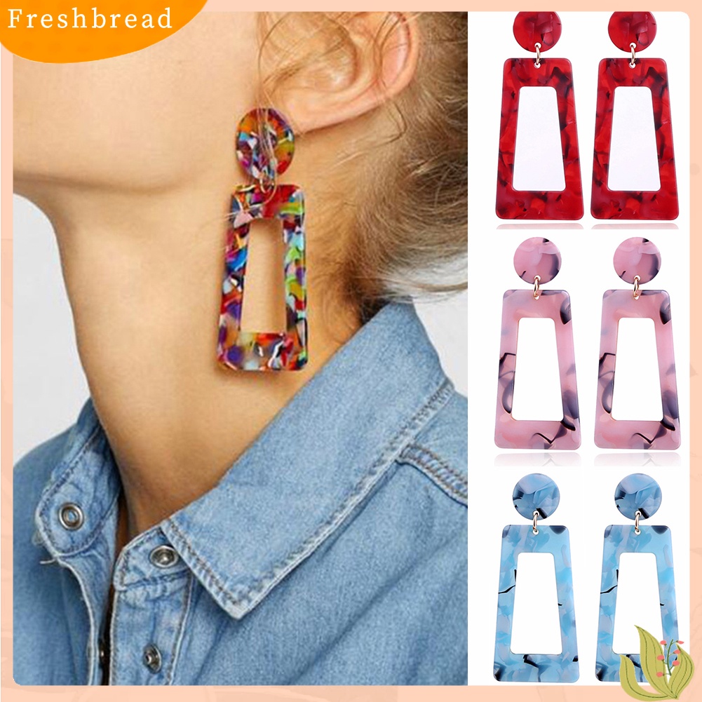 &lt; Freshbread &gt; Fashion Berongga Persegi Panjang Pernyataan Wanita Geometris Stud Earrings Perhiasan Hadiah