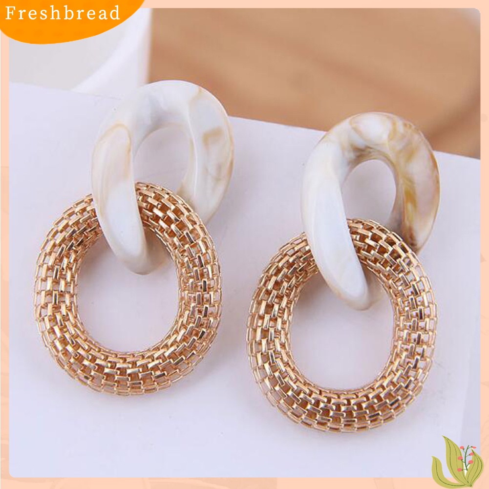 &lt; Freshbread &gt; Wanita Fashion Jala Akrilik Terkait Lingkaran Liontin Stud Anting Perhiasan Pesta