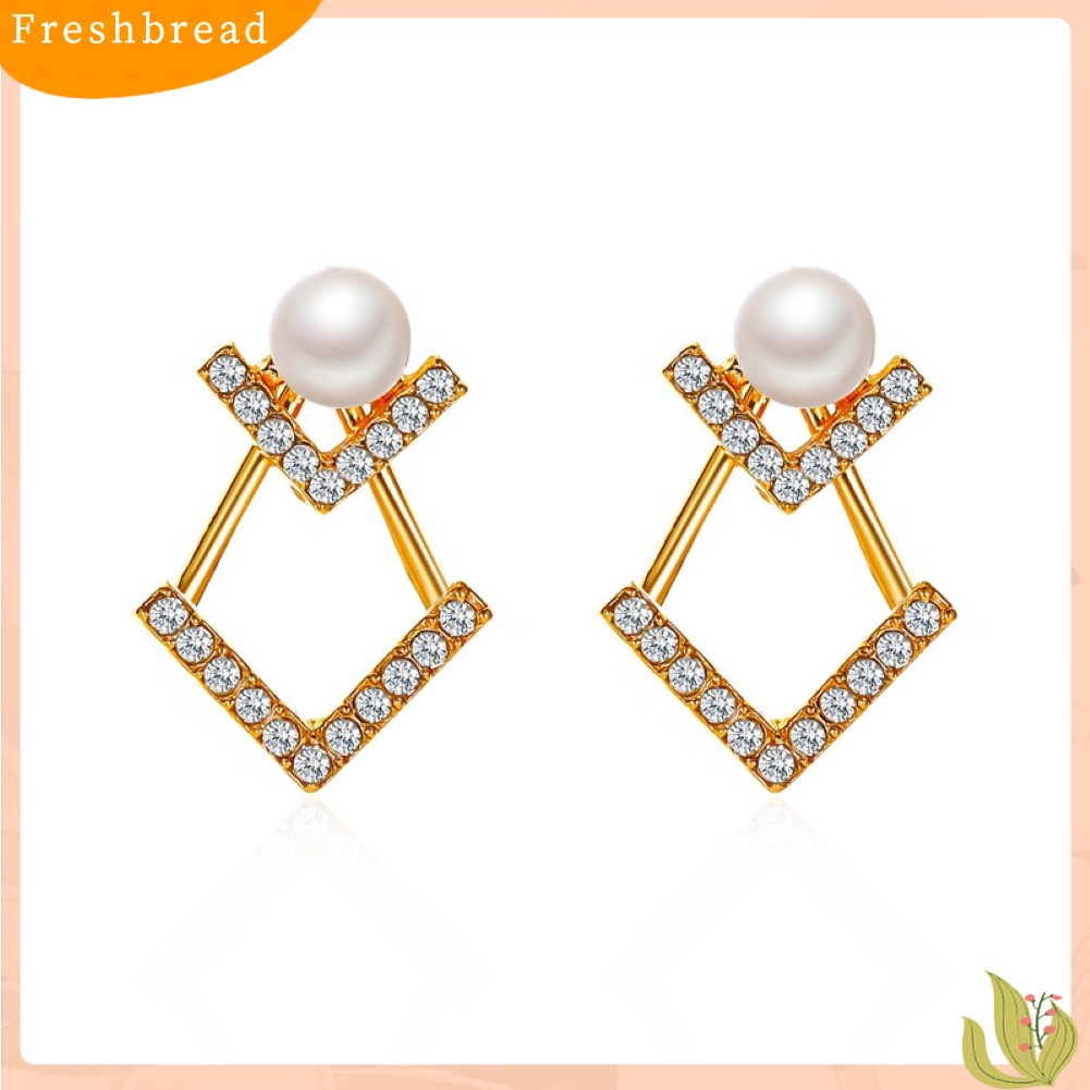 &lt; Freshbread &gt; Wanita Mutiara Imitasi Bentuk Panah Desain Segitiga Ear Stud Earrings Perhiasan Hadiah