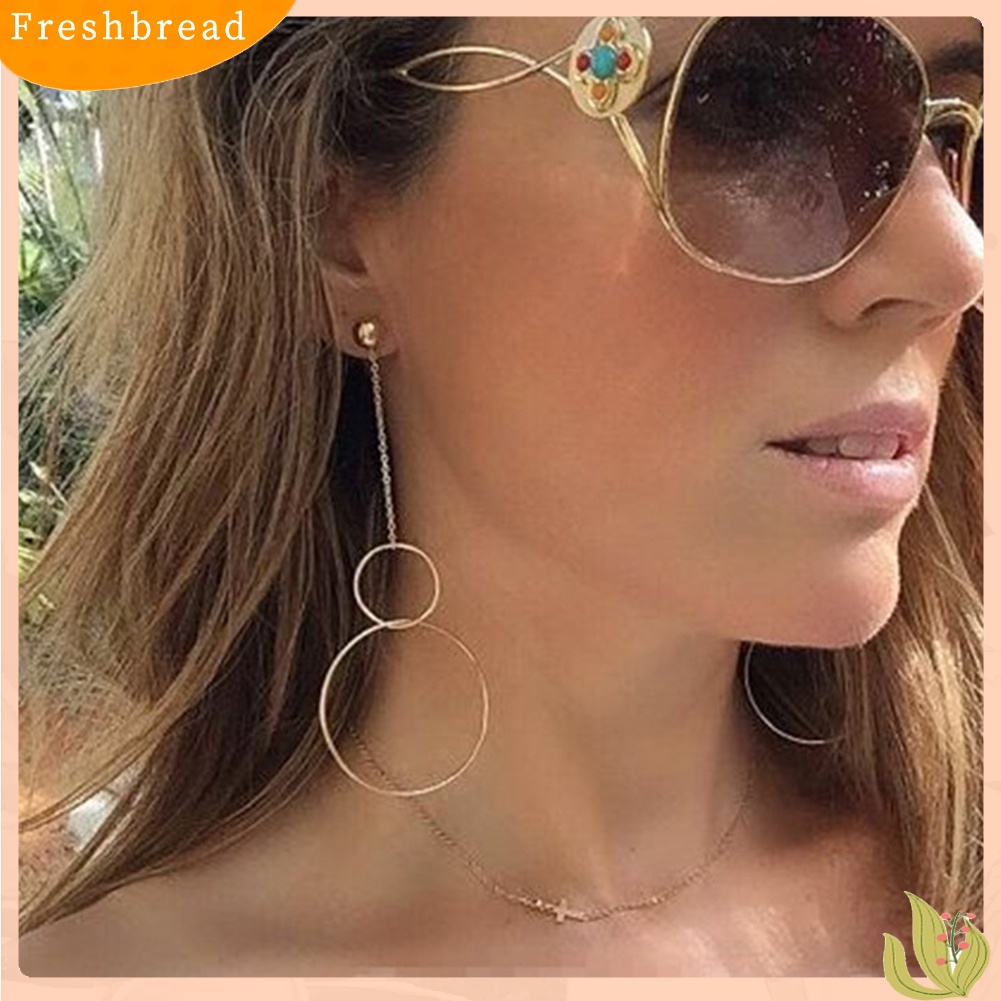&lt; Freshbread &gt; Fashion Wanita Geometris Interlocking Metal Rings Anting Hoop Rantai Panjang