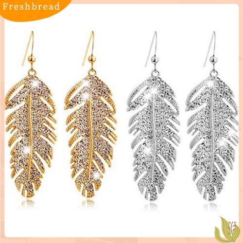 &lt; Freshbread &gt; Wanita Retro Boho Alloy Bulu Berlian Imitasi Eardrops Pesta Kait Menjuntai Anting