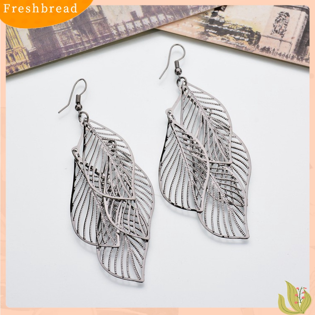 &lt; Freshbread &gt; 1pasang Lady Menjuntai Anting Stainless Indah Curled Tepi Berongga Keluar Bentuk Daun Anting Gantung Perhiasan Perempuan