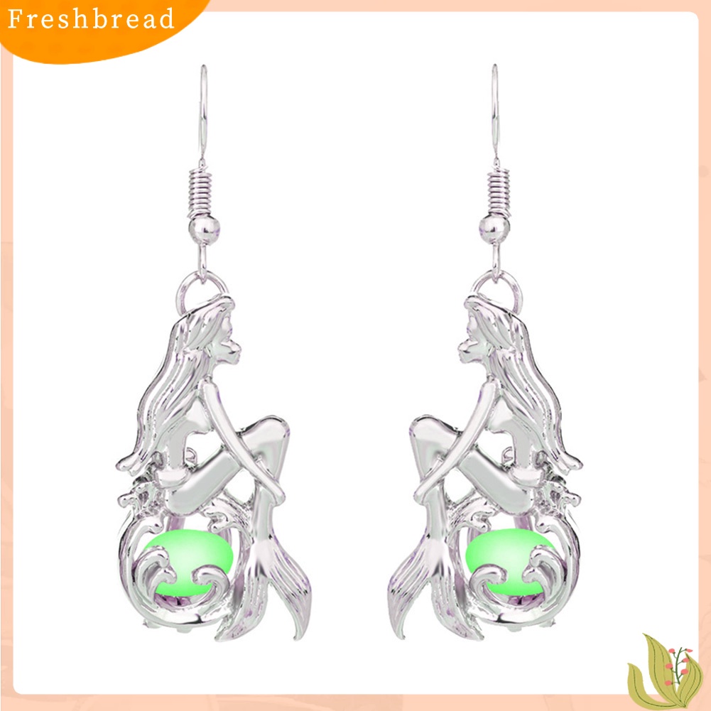 &lt; Freshbread &gt; Kreatif Wanita Perhiasan Pesta Bercahaya Berongga Mermaid Pendant Ear Hook Earrings