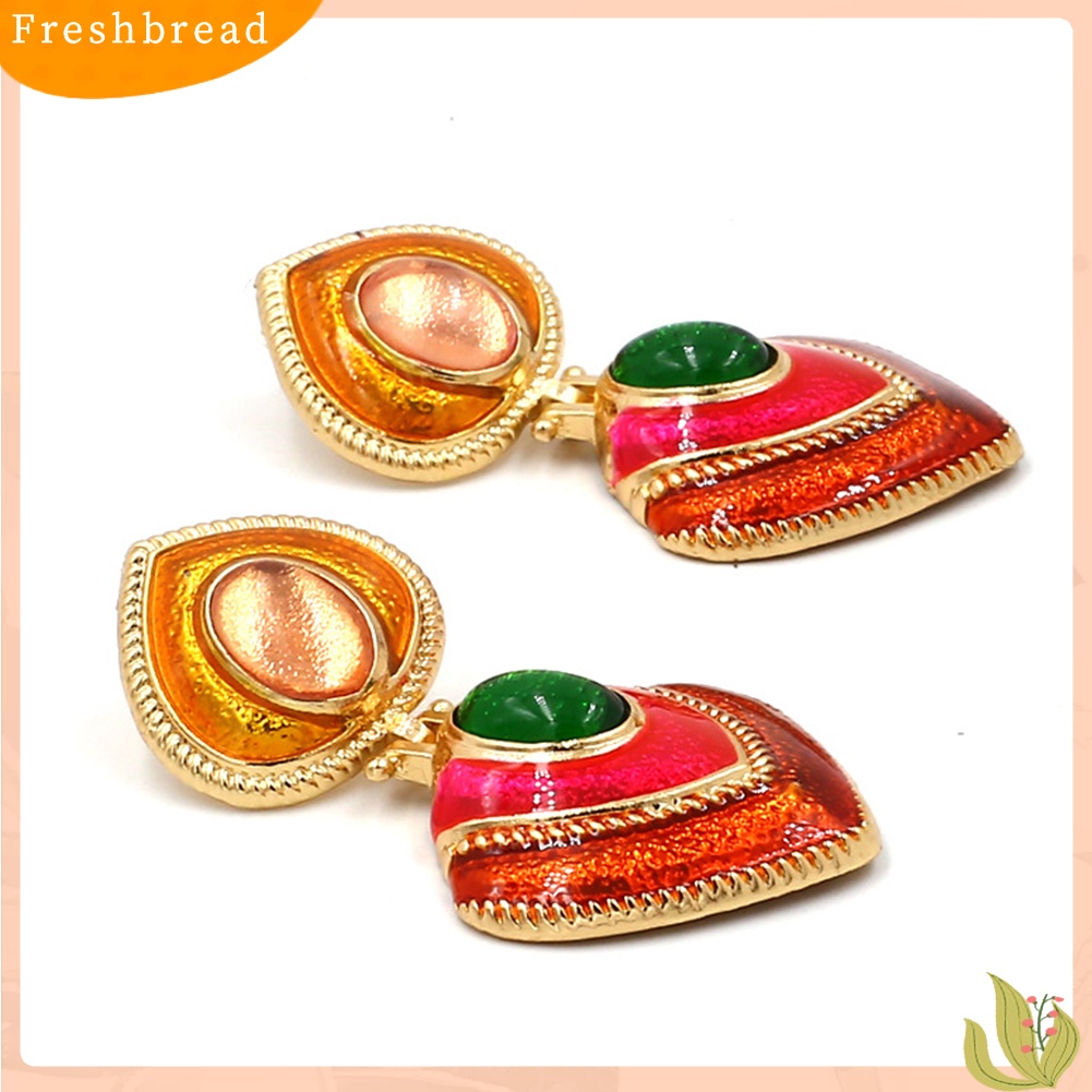 &lt; Freshbread &gt; Wanita Permata Imitasi Hias Enamel Hati Menjuntai Multicolor Stud Earrings Perhiasan Hadiah