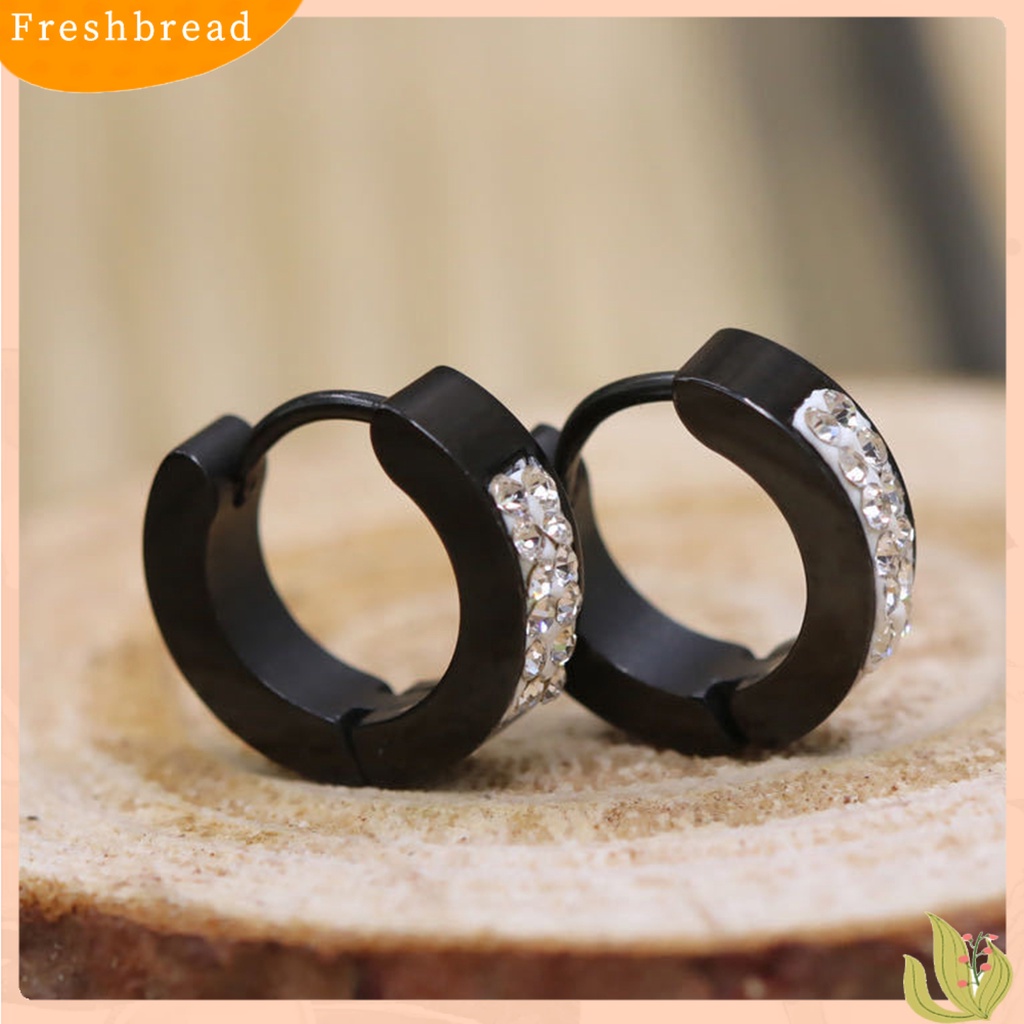 &lt; Freshbread &gt; 1pasang Giwang Telinga Gaya Punk Bahan Titanium Steel Bulat Kecil Lingkaran Stud Kecil Untuk Pesta