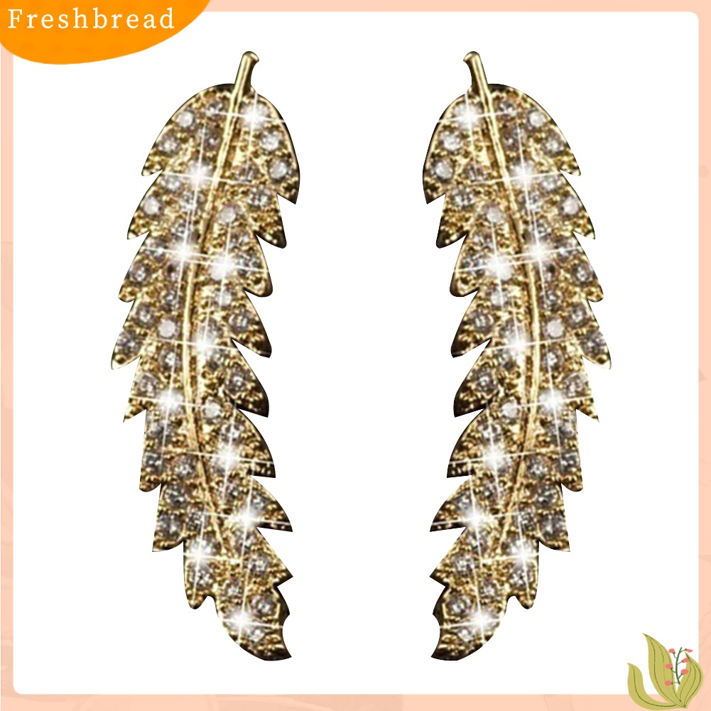 &lt; Freshbread &gt; Wanita Mewah Daun Penuh Cubic Zirconia Hias Telinga Pendaki Anting Crawler