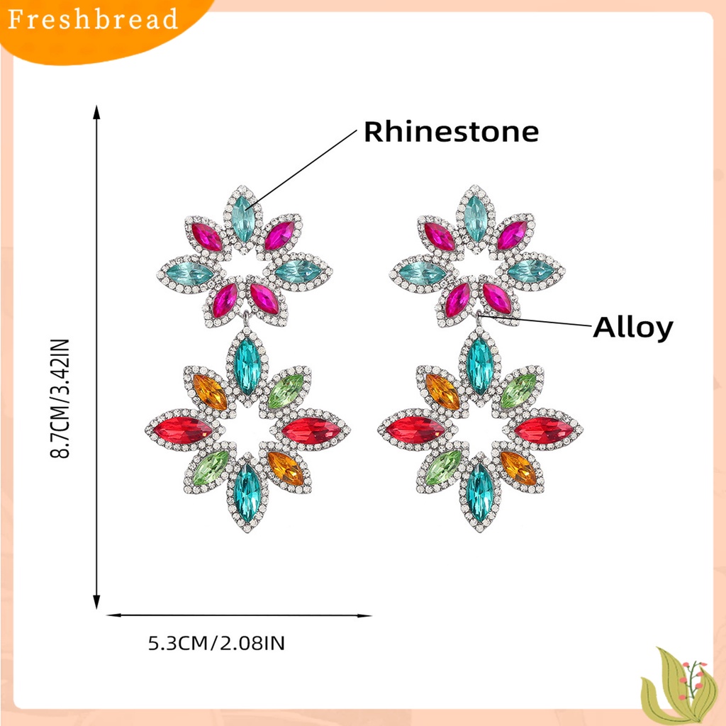 &lt; Freshbread &gt; 1pasang Anting Pejantan Multi-Lapisan Berlebihan Mewah Berwarna Berlian Imitasi Salix Daun Bunga Menjuntai Anting-Anting Perhiasan Fashion