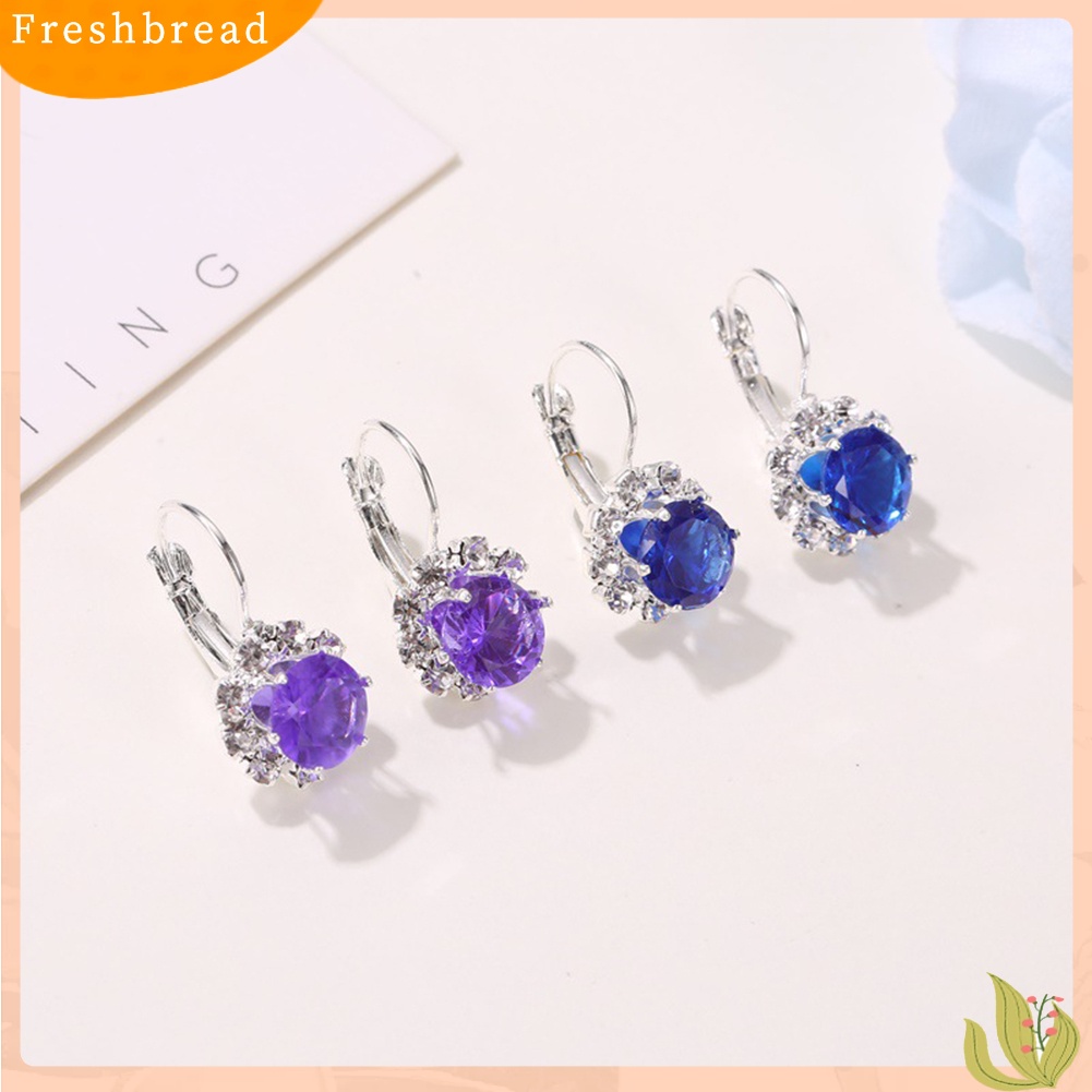 &lt; Freshbread &gt; Wanita Bergaya Bentuk Bulat Bunga Kristal Imitasi Cubic Zirconia Stud Earrings Hadiah